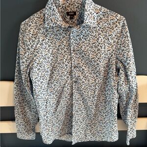EUC Express Blue Floral Casual Long Sleeve Button Down Shirt Size M
